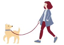 Illustration Frau mit Hund an Leine